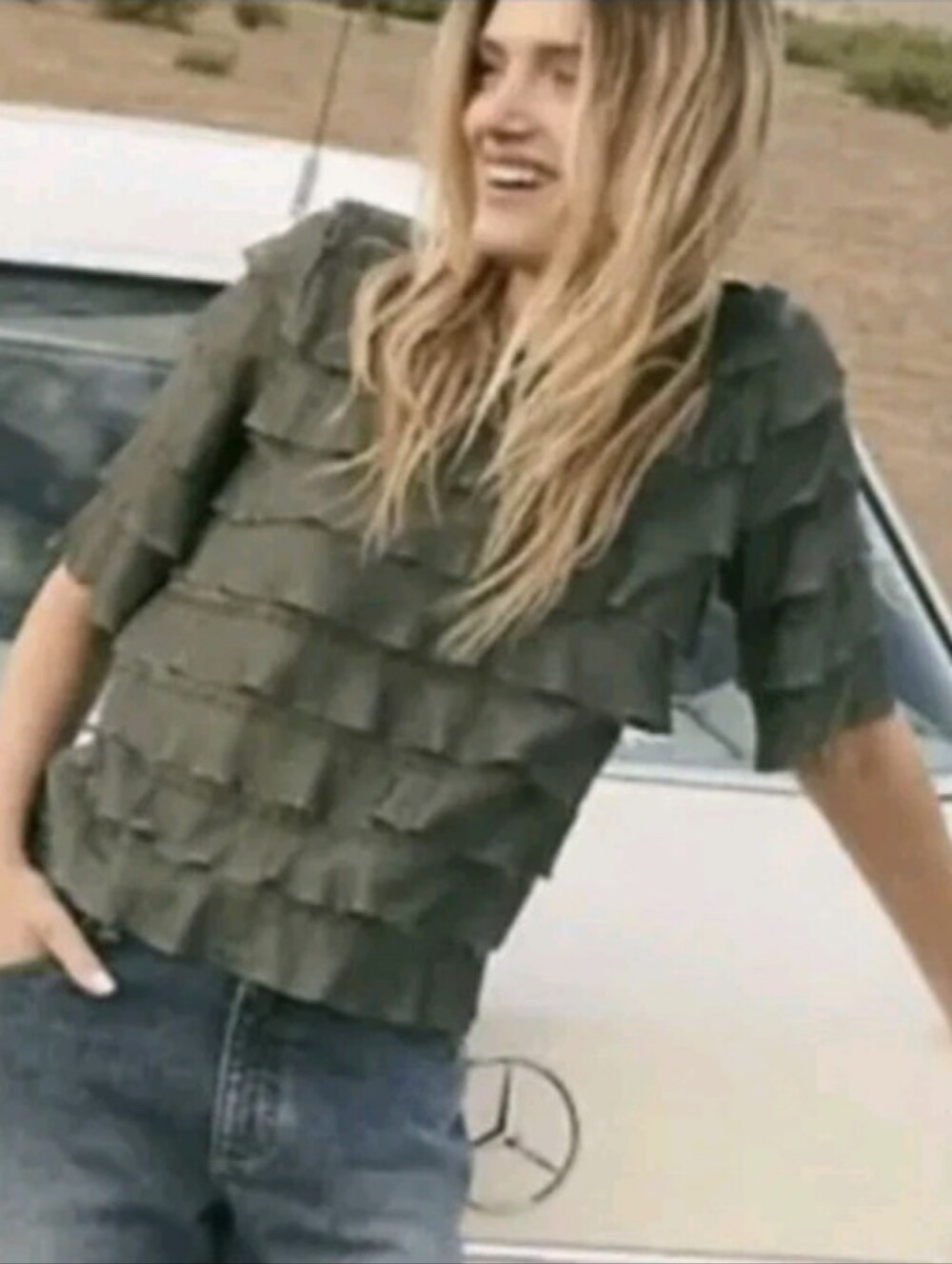 Anthropologie Vanessa Virginia Tiered Ruffle Short Sleeve Top in Olive - Women